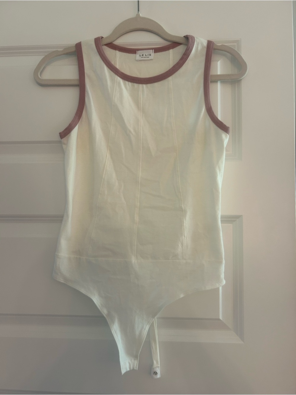 Le Lis White Tank Bodysuit with Dusty Pink Trim